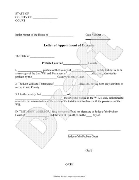Informal probate forms · (PDF 207. . Letter of appointment of executor pdf